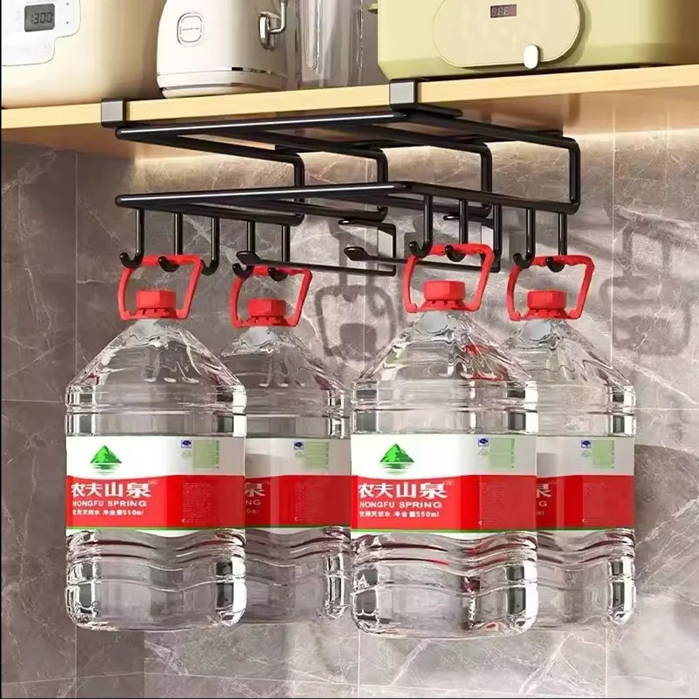 Under Cabinet Kitchen Organiser Rack with Hooks & Storage Shelf