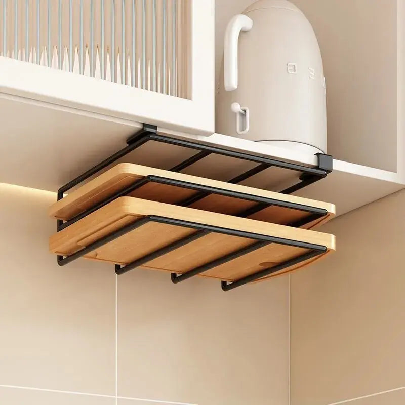 Under Cabinet Kitchen Organiser Rack with Hooks & Storage Shelf