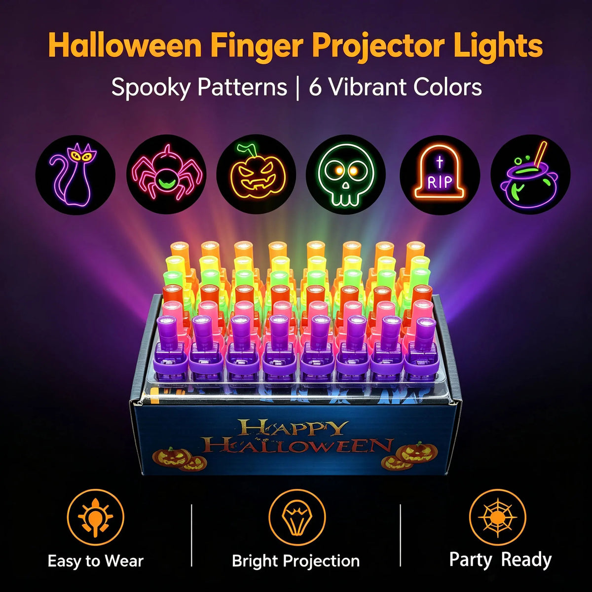 36PCS Halloween LED Finger Lights - Neon Glow Party set