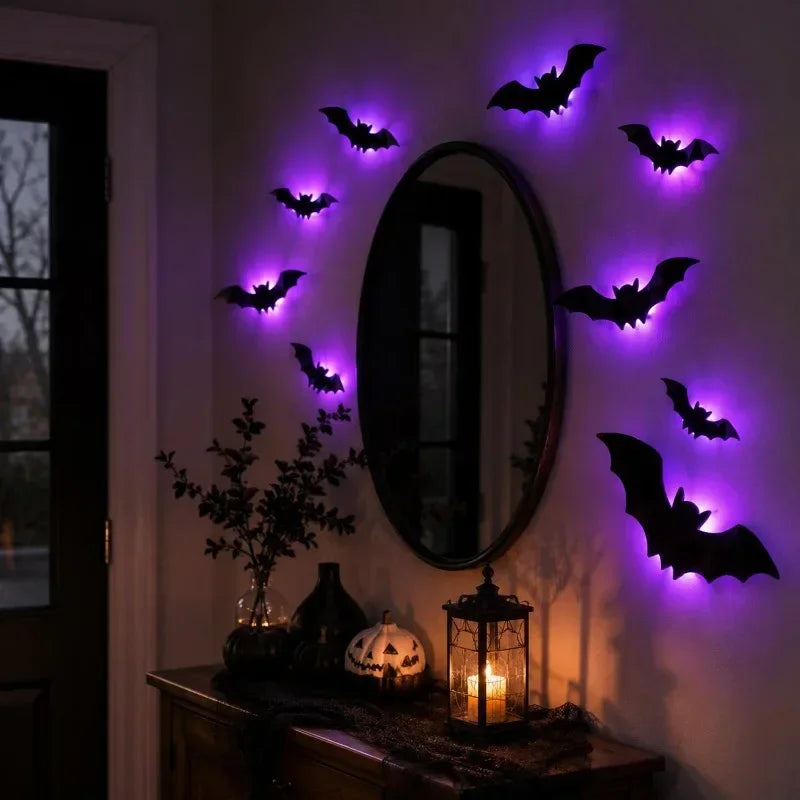 12 Set Purple LED Bat Wall Lights - Halloween Decoration