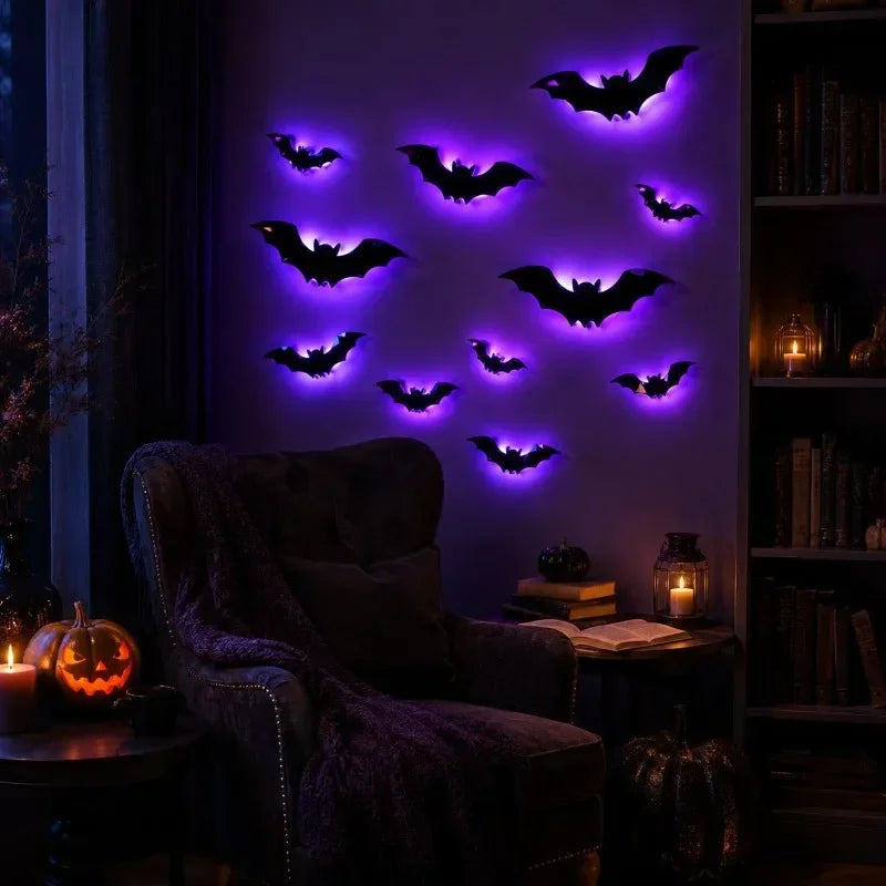 12 Set Purple LED Bat Wall Lights - Halloween Decoration