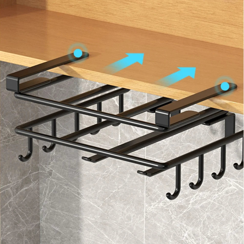 Under Cabinet Kitchen Organiser Rack with Hooks & Storage Shelf