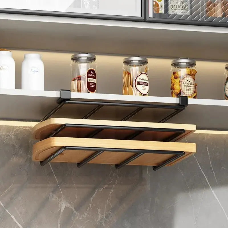 Under Cabinet Kitchen Organiser Rack with Hooks & Storage Shelf