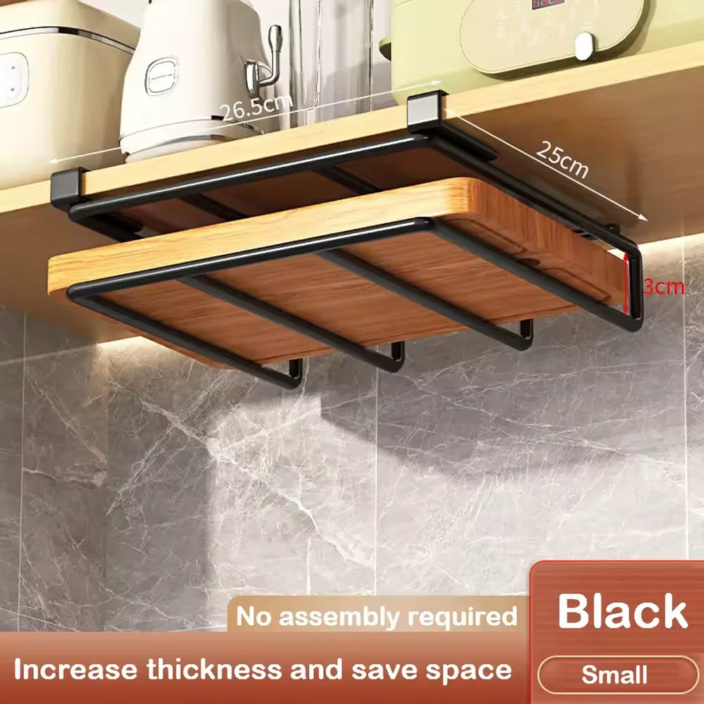 Under Cabinet Kitchen Organiser Rack with Hooks & Storage Shelf