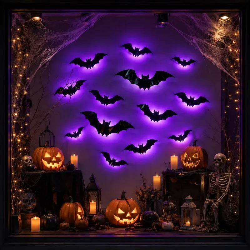 12 Set Purple LED Bat Wall Lights - Halloween Decoration