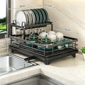 Extendable 2-Tier Metal Dish Drying Rack, Large Capacity Dish & Utensil Holder with Drain Board for Kitchen Countertop