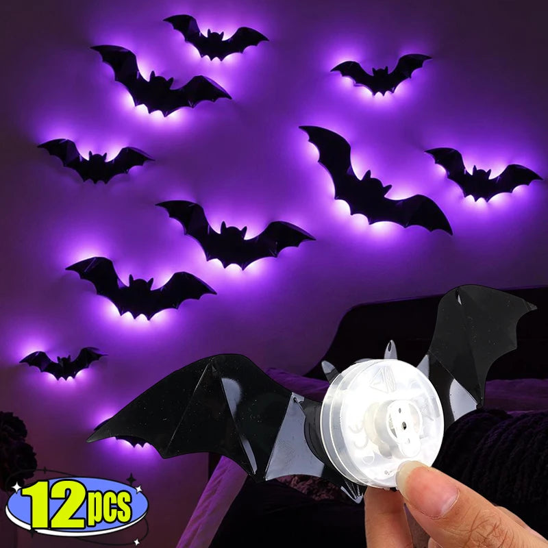 12 Set Purple LED Bat Wall Lights - Halloween Decoration