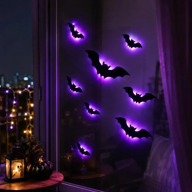 12 Set Purple LED Bat Wall Lights - Halloween Decoration